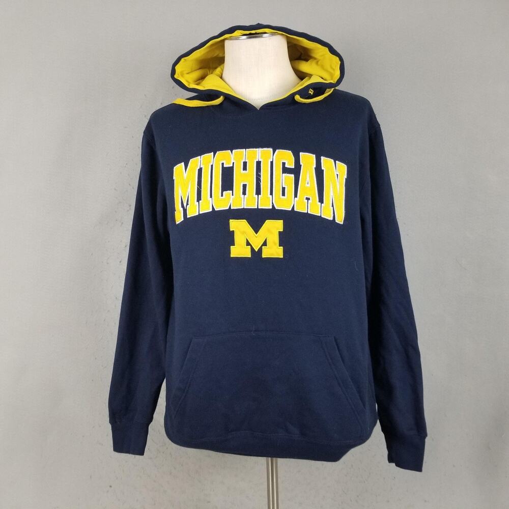 Michigan Wolverines Hoodie Mens Medium Navy Yellow NCAA Football Go Blue Stadium